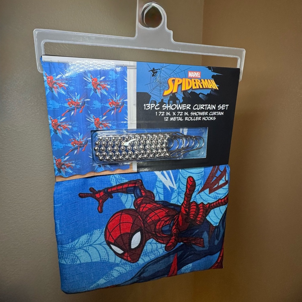 Marvel Spider-Man Blue Shower Curtain Set